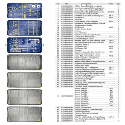 Instrumentos cirúrgicos da unha interligada tibial II